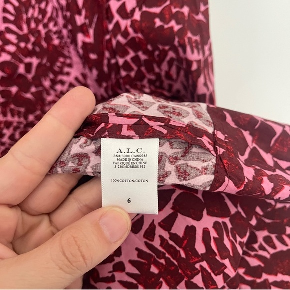 A.L.C. V Neck Apple and Rose Camila Dress Red Pink Mini Short Sleeve - Picture 5 of 7